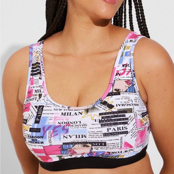 ❤️NWT VINTAGE TORRID SCOOP BRALETTE  / SPORTS BRA - NEWSPAPER PRINT - PLUS SIZE - Picture 1 of 10